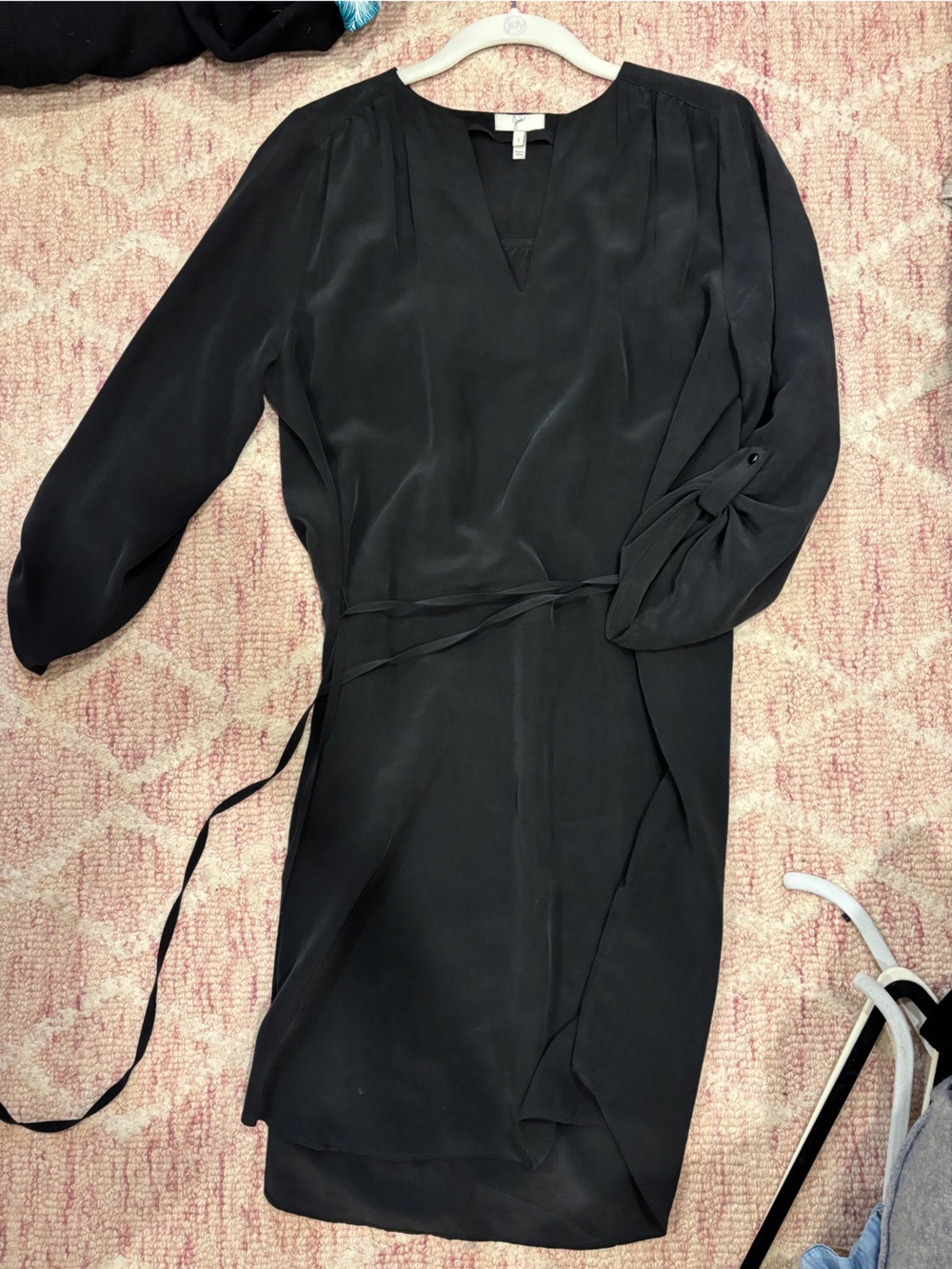 Joie 100% Silk Black Long-Sleeve Wrap-Front Dress